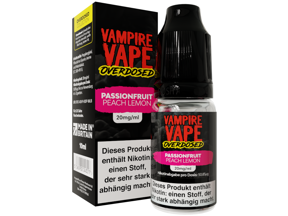Vampire Vape - Overdosed - Passionfruit Peach Lemon - Nikotinsalz Liquid 20 mg/ml