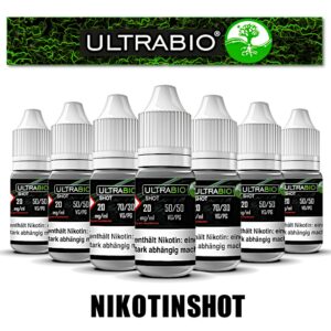 ULTRABIO 20mg Nikotin Shots 10x10ml 50/50 – 70/30 Nikotinshot Base für E Liquid