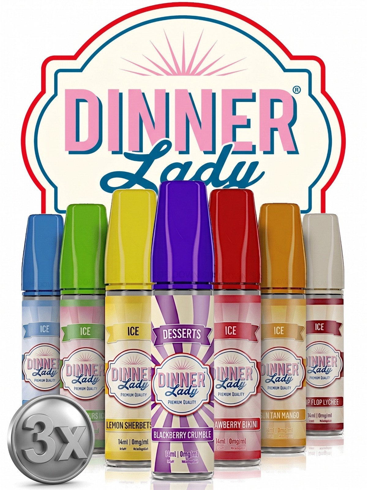 3 x 14 ml Dinner Lady Longfill Aroma Dessert Overdosed Sorten für Liquid