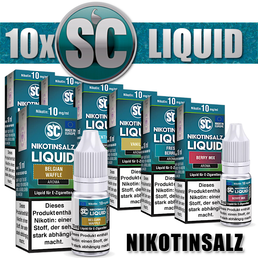 10x 10ml SC Nikotinsalz Probierbox Nic Salt Liquid mit Aroma - 100 ml E-Liquid