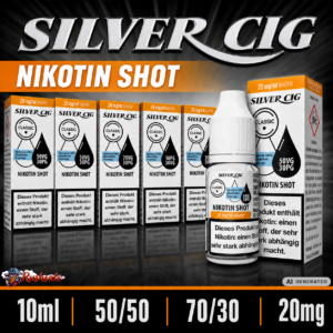 SILVER CIG 10x 10 ml Nikotinshot mit 20mg 50/50 oder 70/30 – 100 ml